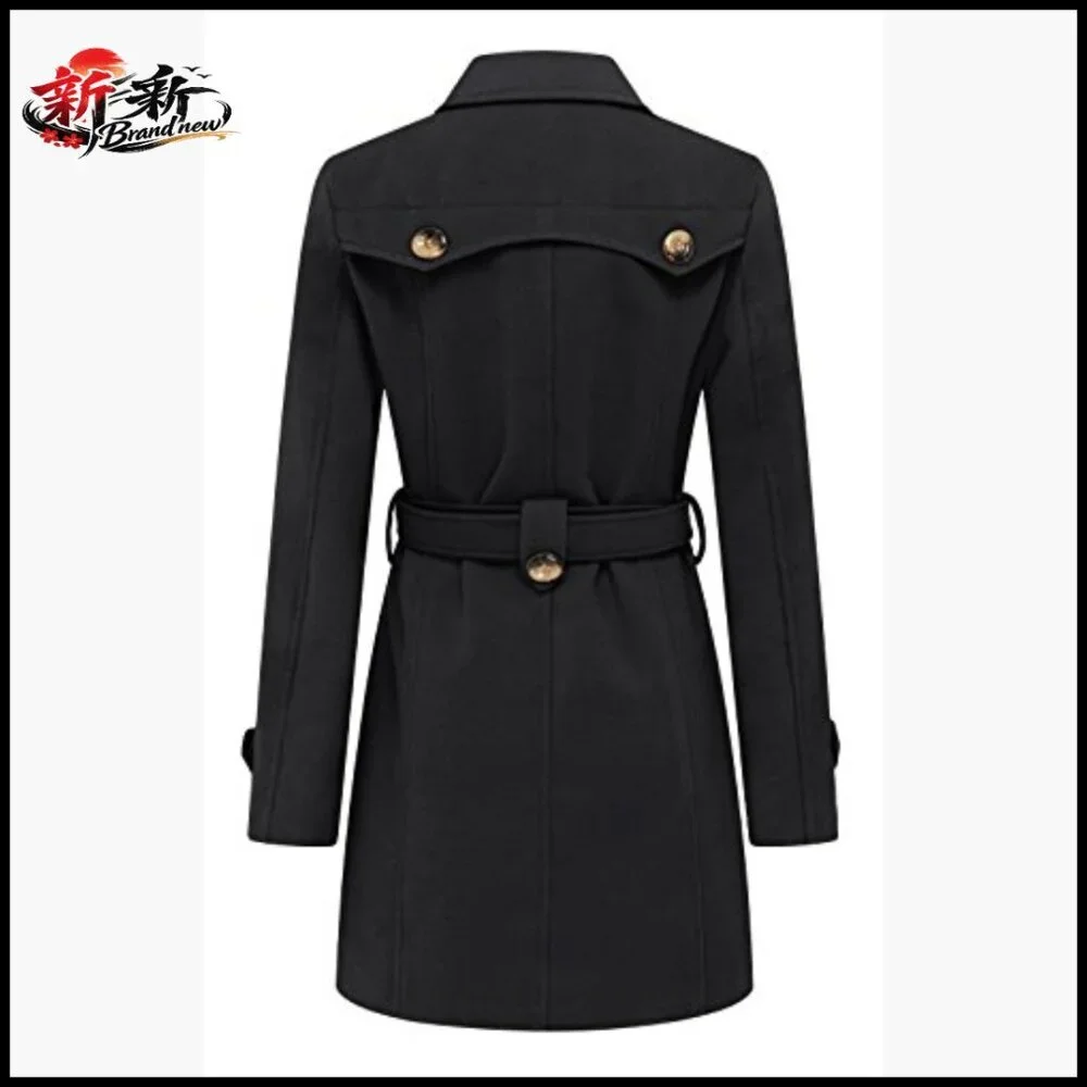 Double Breasted Pea Coat with Belt, Windproof Winter Trench Coat